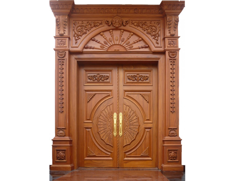 Một mẫu thiết kế cửa gỗ 2 cánh có 2 trụ gỗ 2 bên