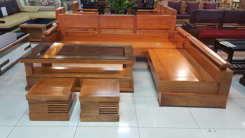 Mẫu bàn ghế gỗ phòng khách chữ L