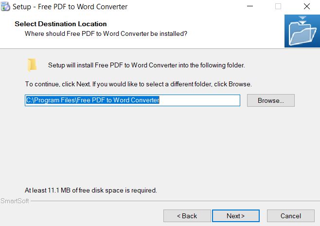 Chọn nơi lưu trữ phần mềm Free PDF to Word Converter