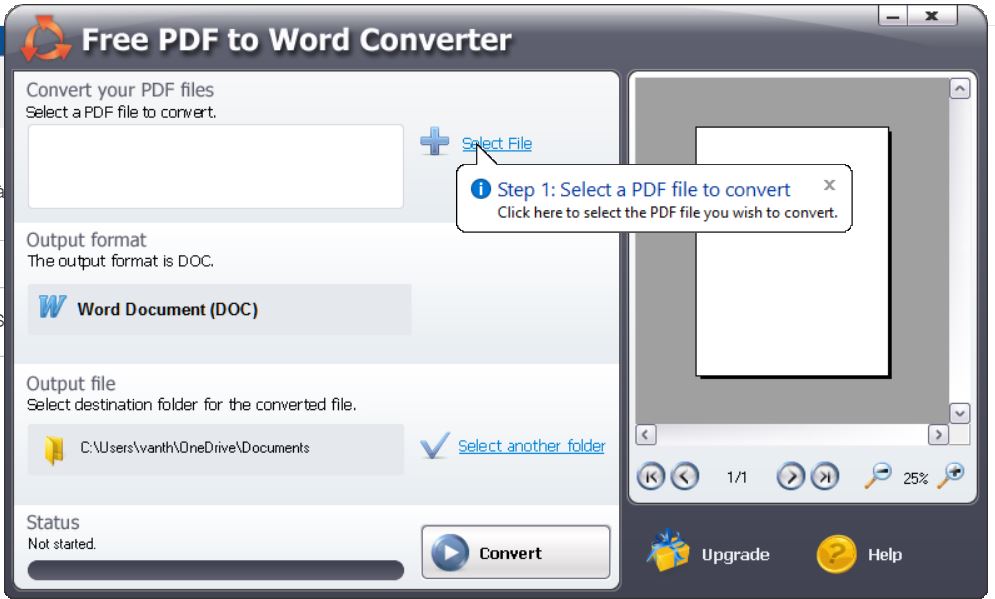 Khởi động phần mềm Free PDF to Word Converter. 