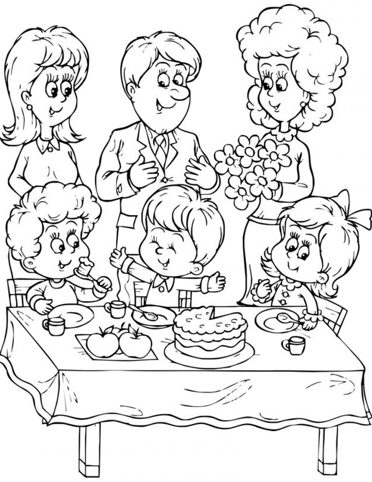 Tranh tô màu gia đình ngày tết hạnh phúc 