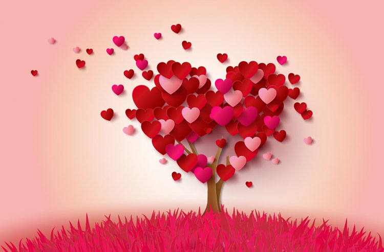 Hình ảnh 3d đẹp cây hình trái tim màu đỏ 