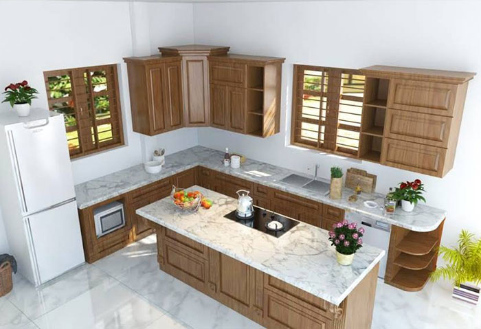 Mẫu kệ tủ bếp đẹp nhất, sang trọng nhất 2021 4 Kệ tủ bếp hình chữ L