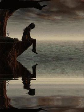 Hình nền đen buồn cô gái ngồi một mình bên bờ sông