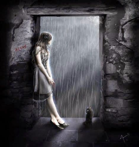 Hình ảnh của cô gái ngồi buồn đang đứng nhìn mưa rơi đầy tâm trạng