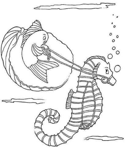 Mẫu tranh tô màu con cá ngựa đang chơi