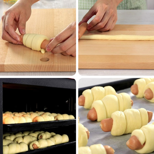 Cách làm Bánh Mì Cuộn Xúc Xích Nướng cho bé món ăn sáng thơm ngậy ngon miệng 14 Cách làm bánh mì cuộn xúc xích nướng cho bé bước 5