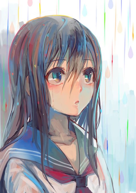Hình ảnh anime khóc dưới mưa cute
