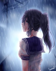 Hình ảnh anime nữ khóc dưới mưa đẹp