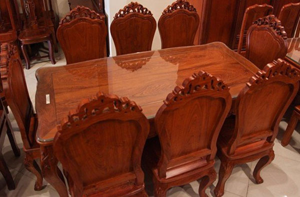 Bộ bàn ăn Hoa Lá Tây bằng gỗ cẩm lai 9 món (1 bàn 8 ghế)