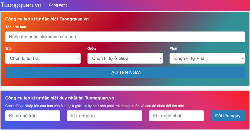 Tool tạo kí tự đặc biệt online Tuongquan.vn