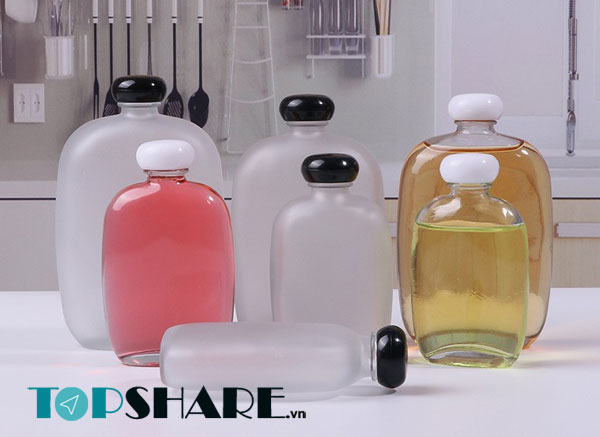 Chai thủy tinh 500ml dẹp - Nắp nhựa 