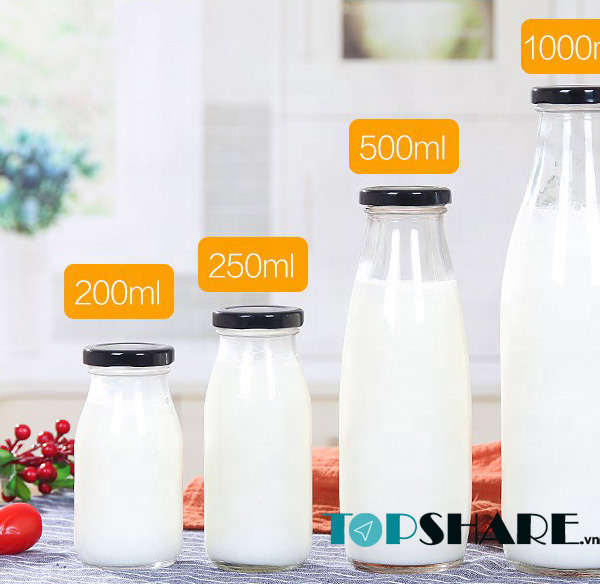 Top 15+ Mẫu chai thuỷ tinh 250ml đẹp, chất lượng, giá tốt nhất 2022 2 Chai thuỷ tinh 250ml nắp thiếc đựng sữa