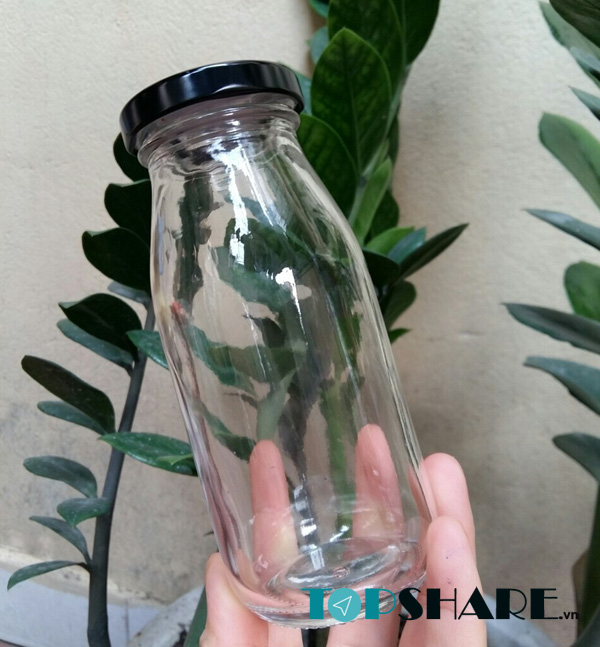 Chai thủy tinh tròn đựng sữa 300ml nắp thiếc