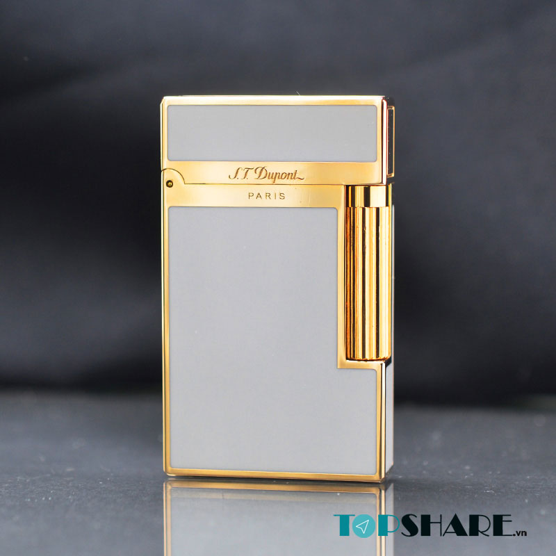 Bật lửa Dupont là gì? Báo giá bật lửa Dupont rẻ & tốt nhất 2022 5 Bật lửa ST Dupont sơn mài trắng viền mạ vàng D135