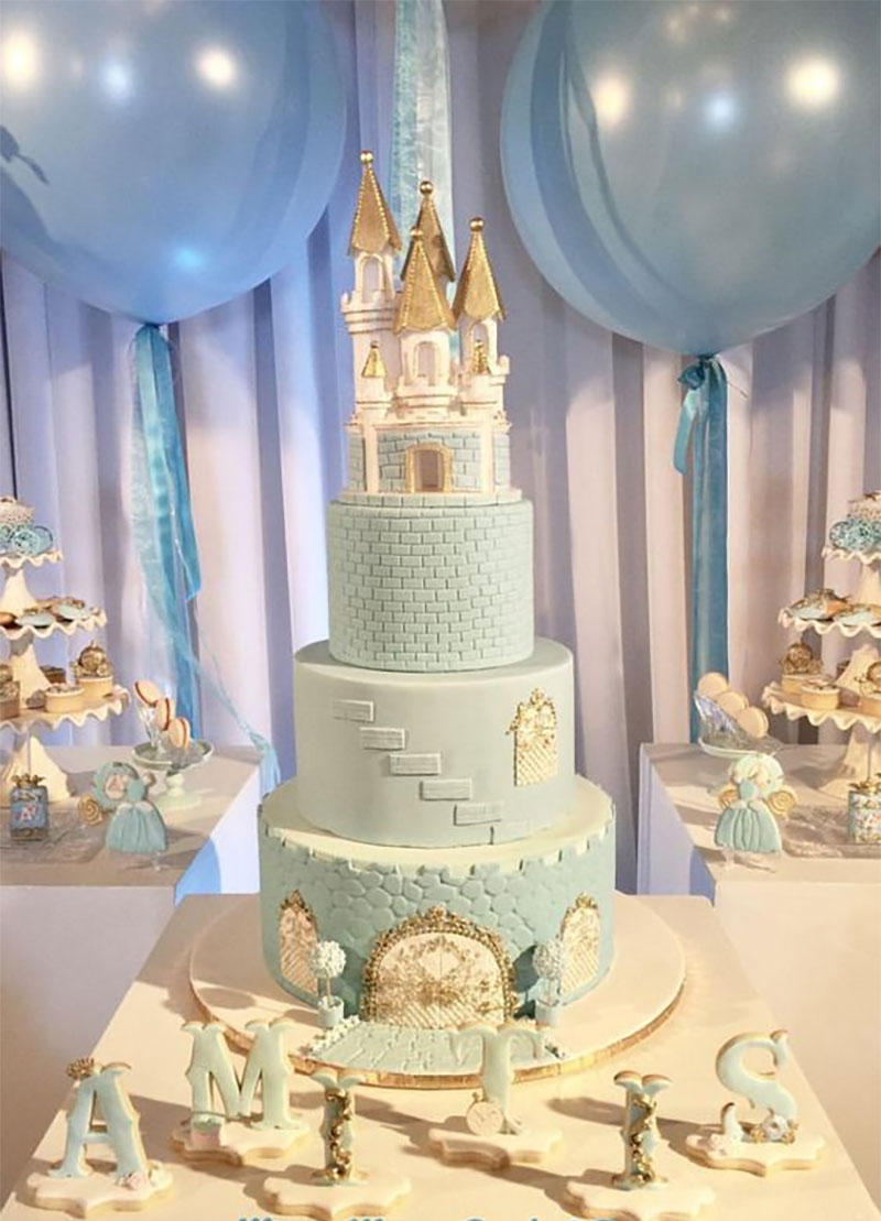 Hình ảnh bánh sinh nhật đẹp lâu đài cổ tích xanh dương