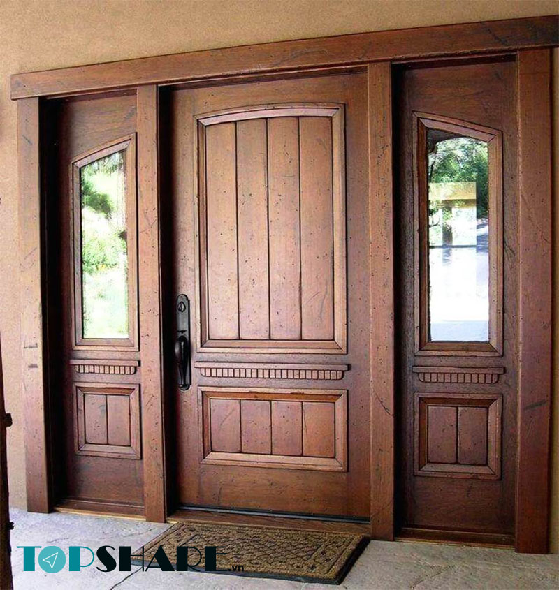 Mẫu Cửa Gỗ 3 Cánh tông màu trầm