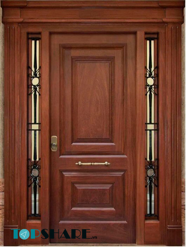 Mẫu Cửa gỗ gõ đỏ tự nhiên đẹp