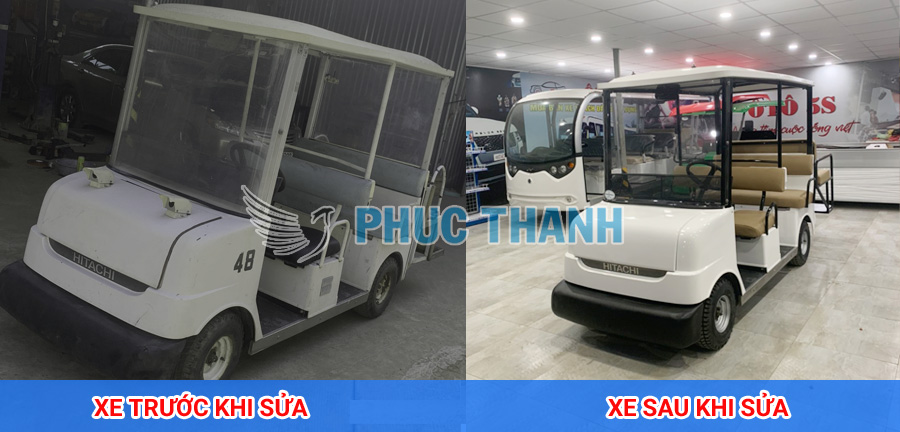Hình ảnh trước khi sửa và sau khi sửa xe điện sân golf tại công ty Phúc Thành