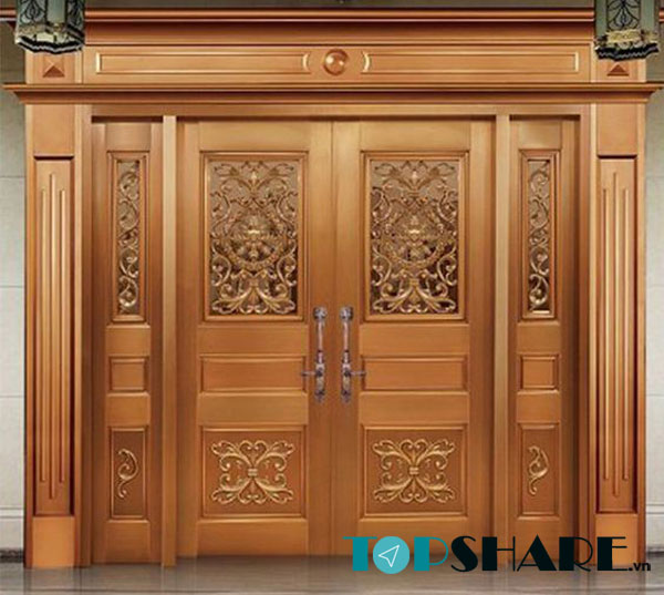 Mẫu cửa gỗ 4 cánh mặt tiền thiết kế đẹp và bắt mắt