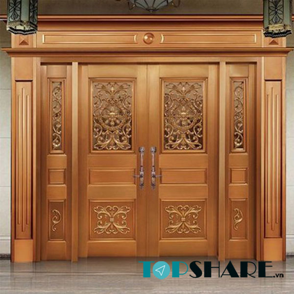 Mẫu cửa gỗ 4 cánh mặt tiền theo phong cách hiện đại