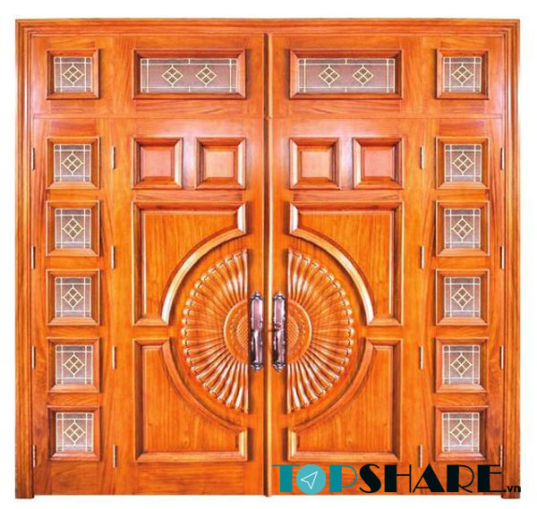 Mẫu cửa gỗ 4 cánh mặt tiền theo phong cách đơn giản