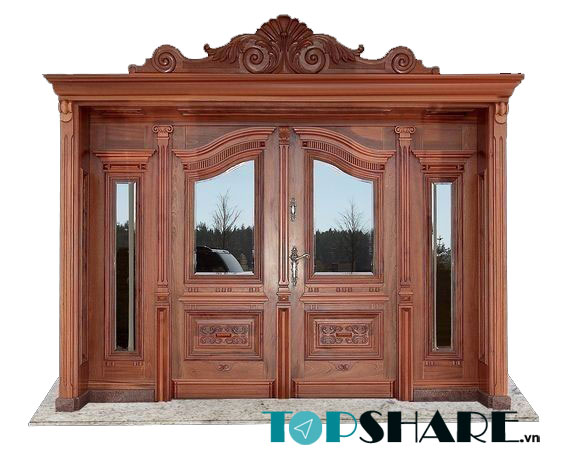 Mẫu cửa gỗ 4 cánh mặt tiền dành cho biệt thự