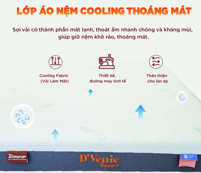 Nệm ép cuộn D’Venic Cool Massage có vỏ làm từ vải tencel và tích hợp vải làm mát Cooling 