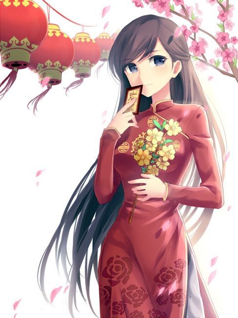 Hình ảnh anime tết gái xinh mặt áo dài đẹp
