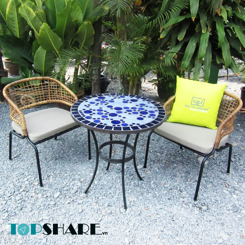 Bàn ghế cafe nhựa giả mây Vintage