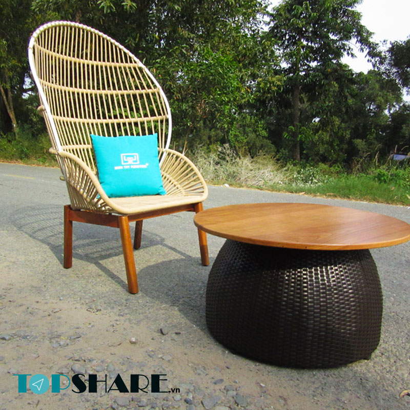 Bàn ghế cafe nhựa giả mây Vintage