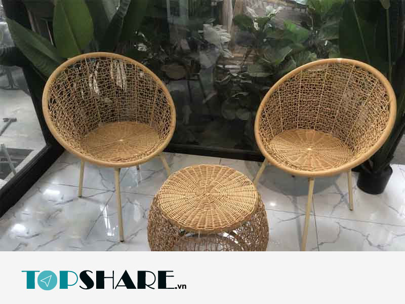 Bàn ghế cafe nhựa giả mây Vintage