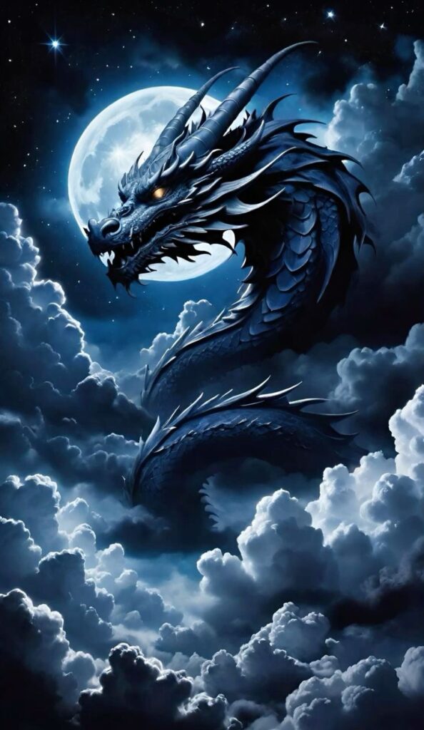 Hình rồng 3D đen trắng