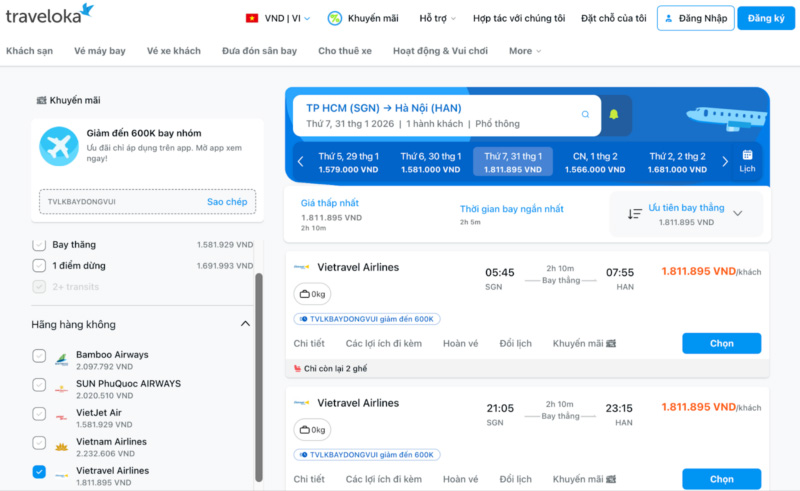 Cách check giá vé máy bay nội địa Vietravel Airlines nhanh và chính xác 6 Cách check giá vé máy bay nội địa Vietravel Airlines nhanh và chính xác 6