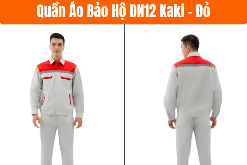 Top 10 Mẫu Quần Áo Công Nhân Giá Tốt Cho Doanh Nghiệp Tại AN TOÀN VIỆT 10 Mẫu đồng phục DN12 xám phối đỏ nhẹ nhàng cho kỹ sư và công nhân nhà máy.
