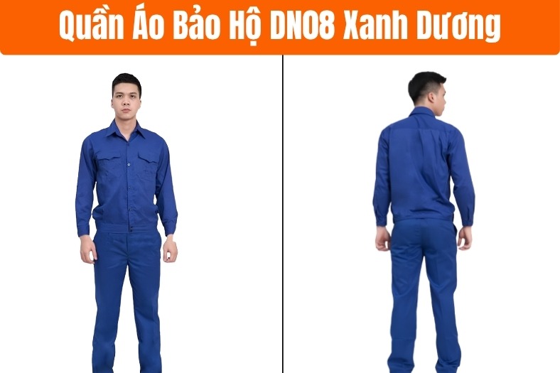 Top 10 Mẫu Quần Áo Công Nhân Giá Tốt Cho Doanh Nghiệp Tại AN TOÀN VIỆT 6 Mẫu đồng phục công nhân DN08 xanh dương đơn sắc, thiết kế cổ bẻ gọn gàng.